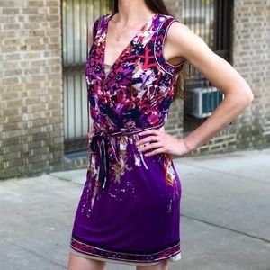 ELIE TAHARI Purple Silk Sleeveless Floral Dress XS